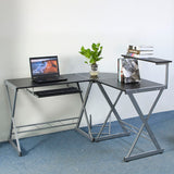L-shaped Wooden Computer Desk with Top Shelf-Office Desk-Gray